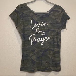 Camo Ripped Scoop Neck Graphic Shirt